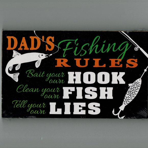 Man Cave Wood Sign Wall Plaque Dad Fathers Day Christmas Gift Dads Fishing Rules - Picture 2 of 2